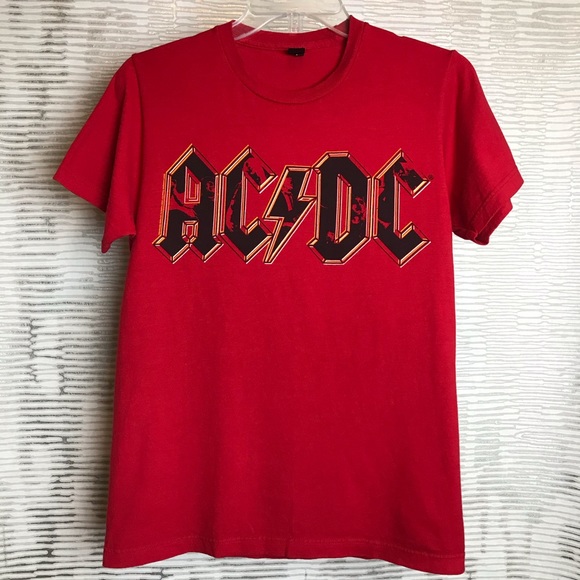 Tops - AC/DC Logo Women’s Tee Shirt Red Cotton Size Small